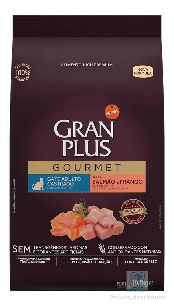 Alimento Gran Plus Gourmet para gato adulto Castrado sabor salmão e frango de 10.1 kg