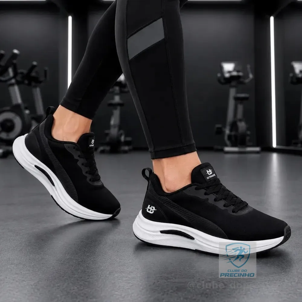 Tênis Feminino Academia Caminhada Corrida Treino Confortável Preto/preto Liso 37 Br