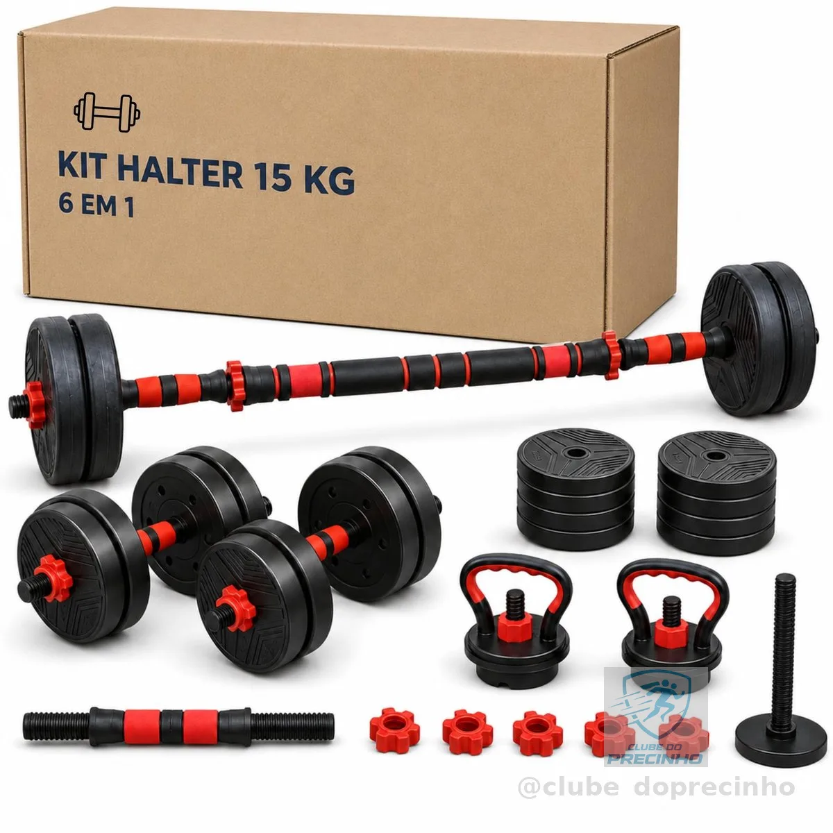 Kit Halteres 15kg Ajustáveis Halter Anilhas e Barras Musculação Treino Completo Academia em Casa