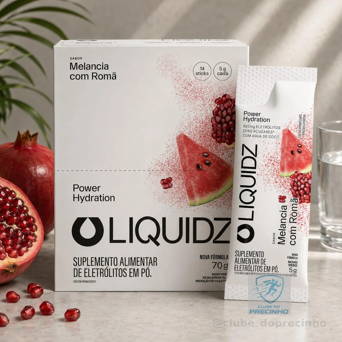 LIQUIDZ® - Eletrólitos Zero Açúcares - Sabor Melancia com Romã - Kit 1 Caixa - 14 sachês