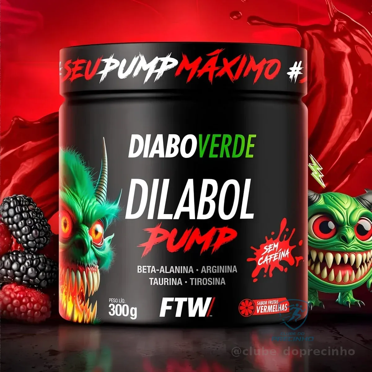 Dilabol Pump Pré Treino Pote 300g Sabor Frutas Vermelhas Diabo Verde - Ftw