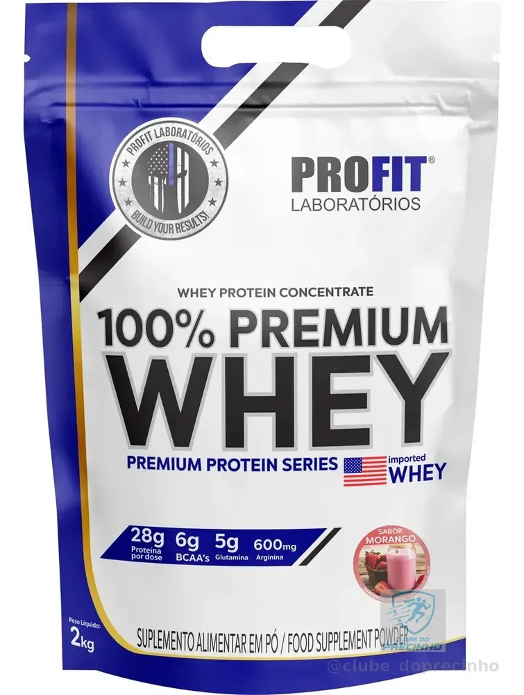 Whey Protein 100% Concentrado Premium 2kg - Profit Labs Sabor Morango