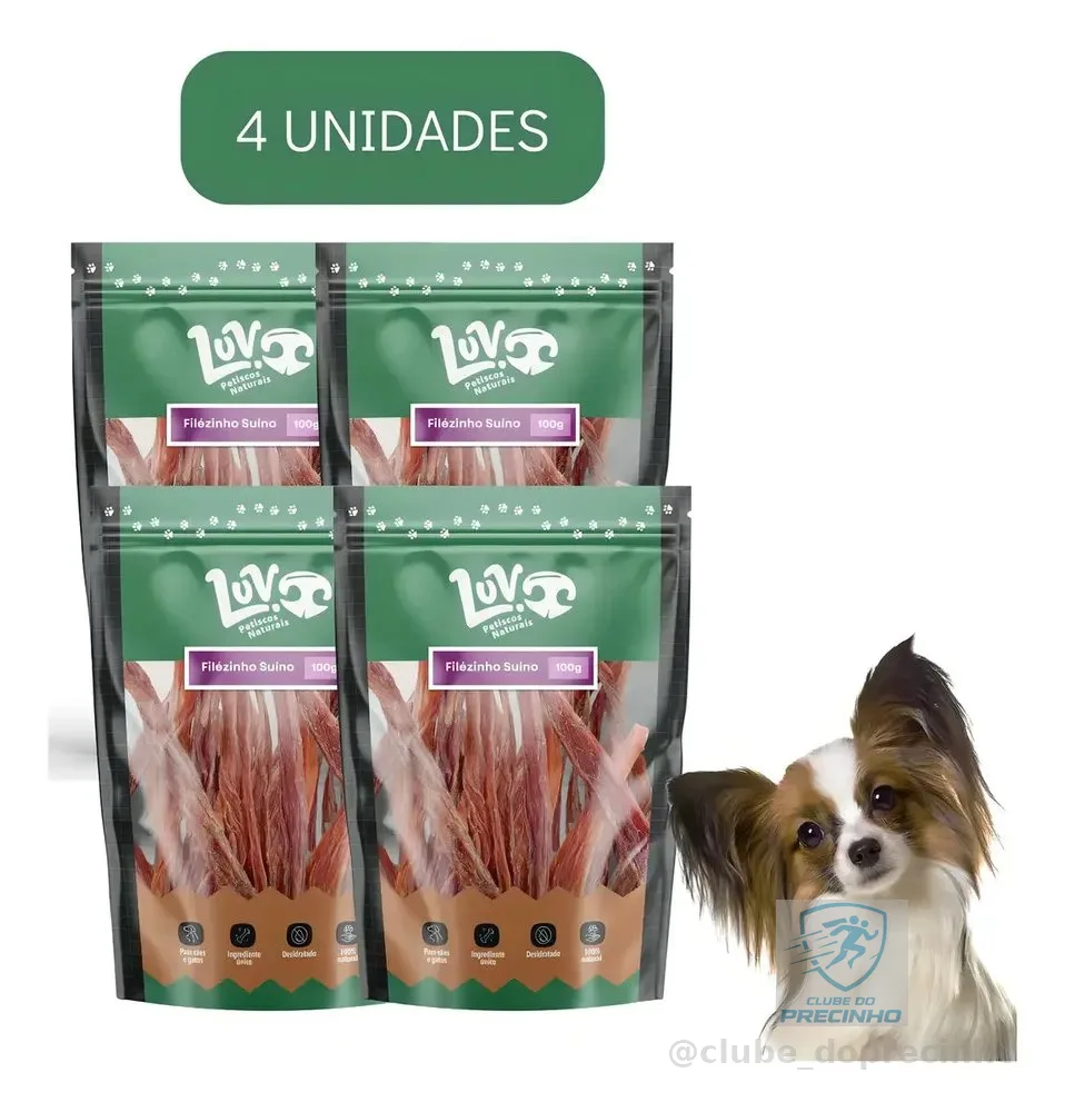 Kit 4un Petisco Natural Pet Luv Filezinho Suíno Desidratado