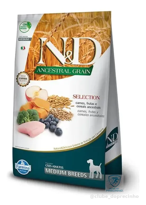 Ração Seca N&D Ancestral Selection para Cães Adultos de Raças Médias 15 kg