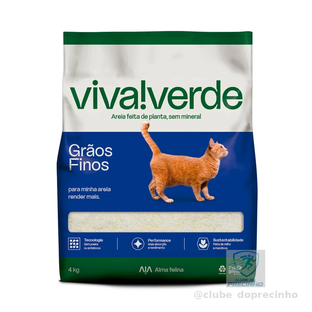 Viva Verde Areia Higiênica Biodegradável para Gatos Grãos Finos 4kg