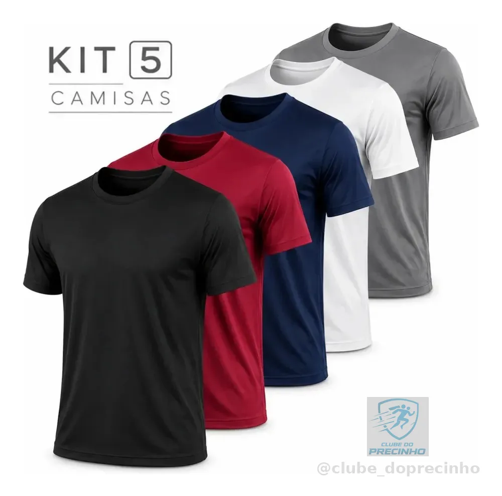 Kit 5 Camisetas Básicas Masculina Dry Fit Lisa Tradicional Sortido M