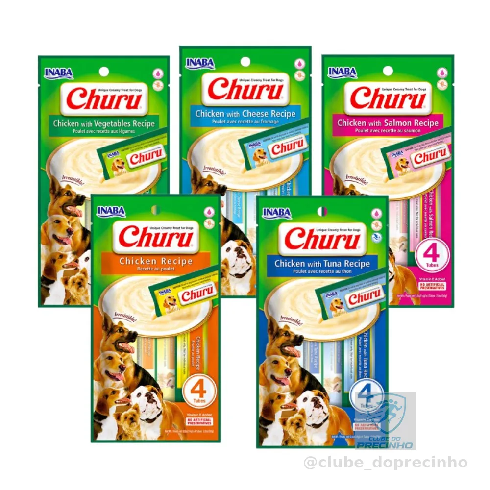 Churu Dog Inaba Petisco Cremoso Para Cães 54 g - Contém 4 Sachês de 14 g Cada - Diversos Sabores