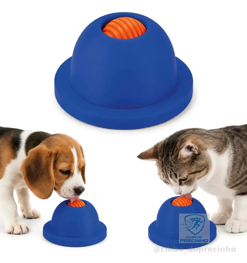 Lambedor Pet Bolinha Rotativa Tapete De Lamber Cães Gatos Azul