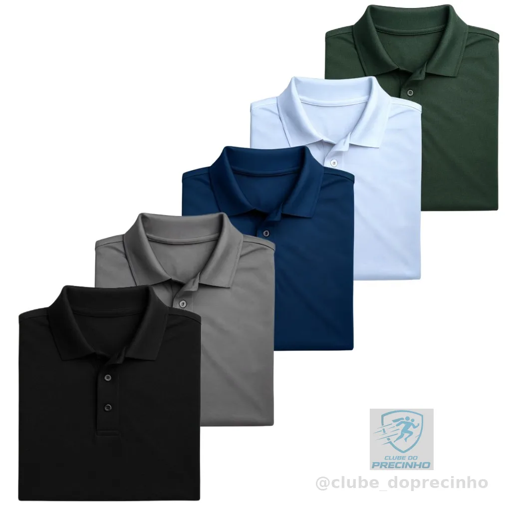 Kit 5 Camisa Polo Masculina Piquet Poliéster Atacado Uniforme Premium