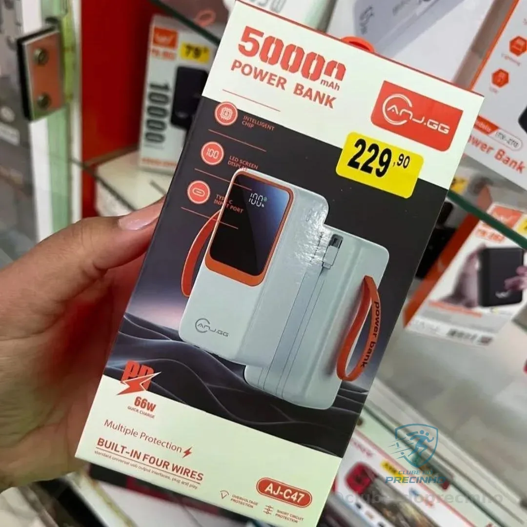 Power Bank Turbo Portátil 50.000mah Para Celular Com Display Digital Preto