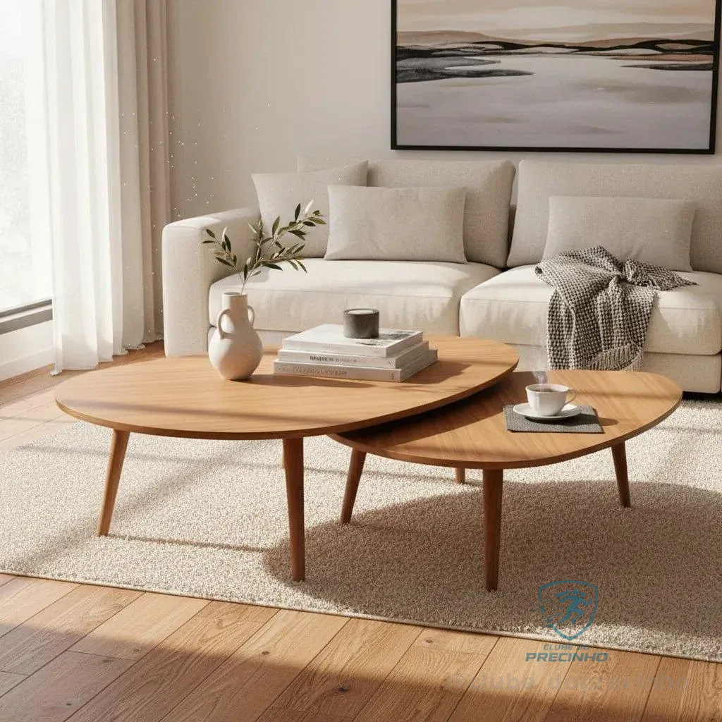 Kit 2 Mesas De Centro Sala De Estar Design Orgânico 69/77cm Mel