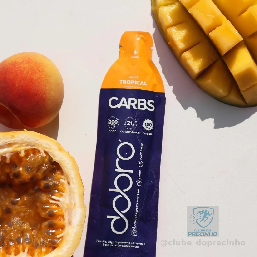 Carbs Gel, Dobro, Gel de Carboidrato, Sabor Tropical com Cafeína- 10 Sachês de 30g