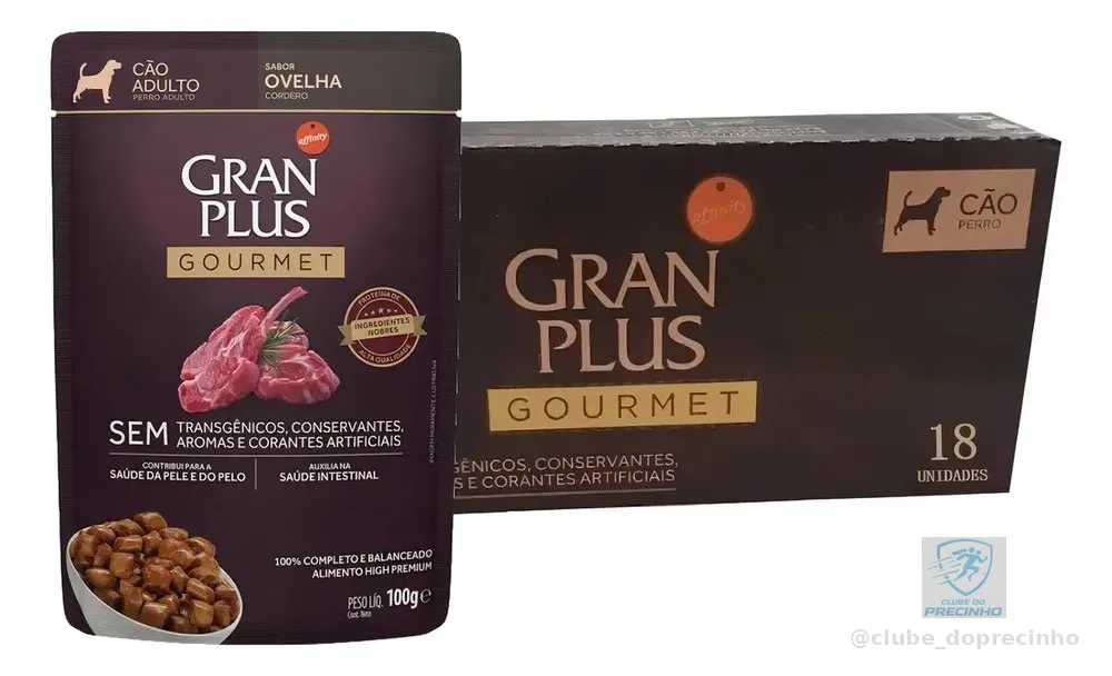 Ração Úmida GranPlus Ovelha Cães Adultos 18 Sachês 100g Alimento Completo