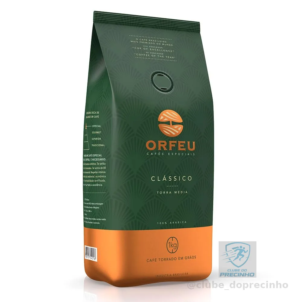 Orfeu Café Clássico em Grãos, 100% Arabica, Torra Média, 1kg