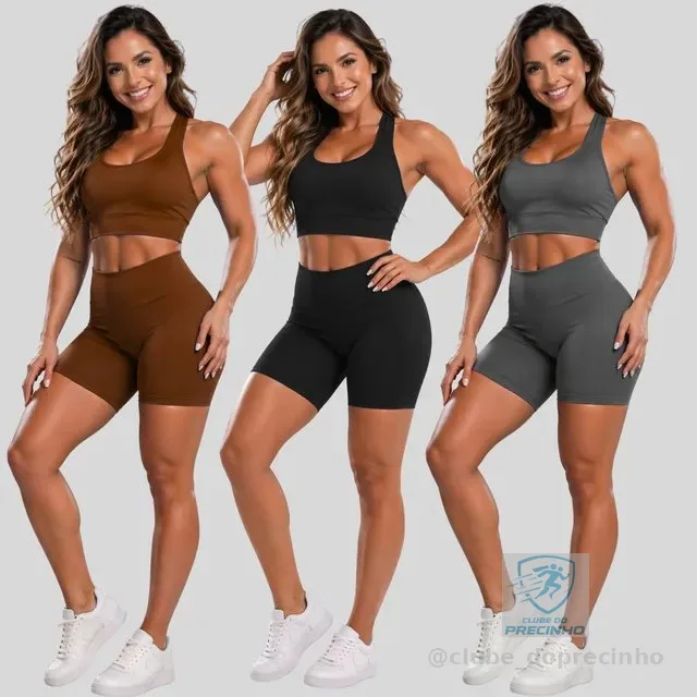 Kit 03 Conjuntos Top + Short Roupas Para Academia Atacado