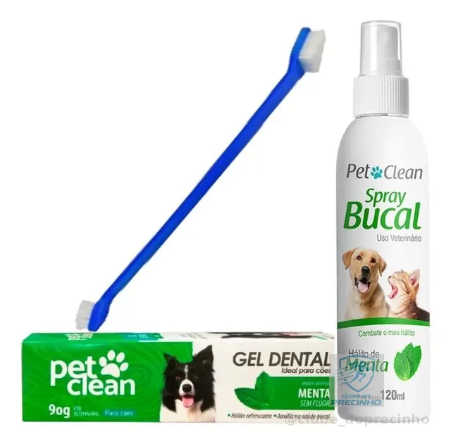 Kit Pasta De Dente Pet + Spray Bucal + Escova Dental Dupla