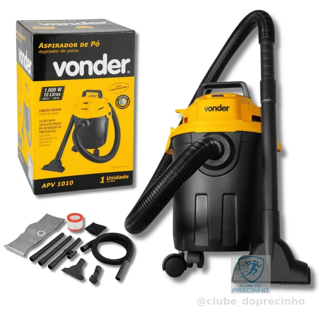 Aspirador de Pó e Água + Líquidos 10 Litros 1.000W Muito Potente 127v Ou 220v - APV 1010 Vonder