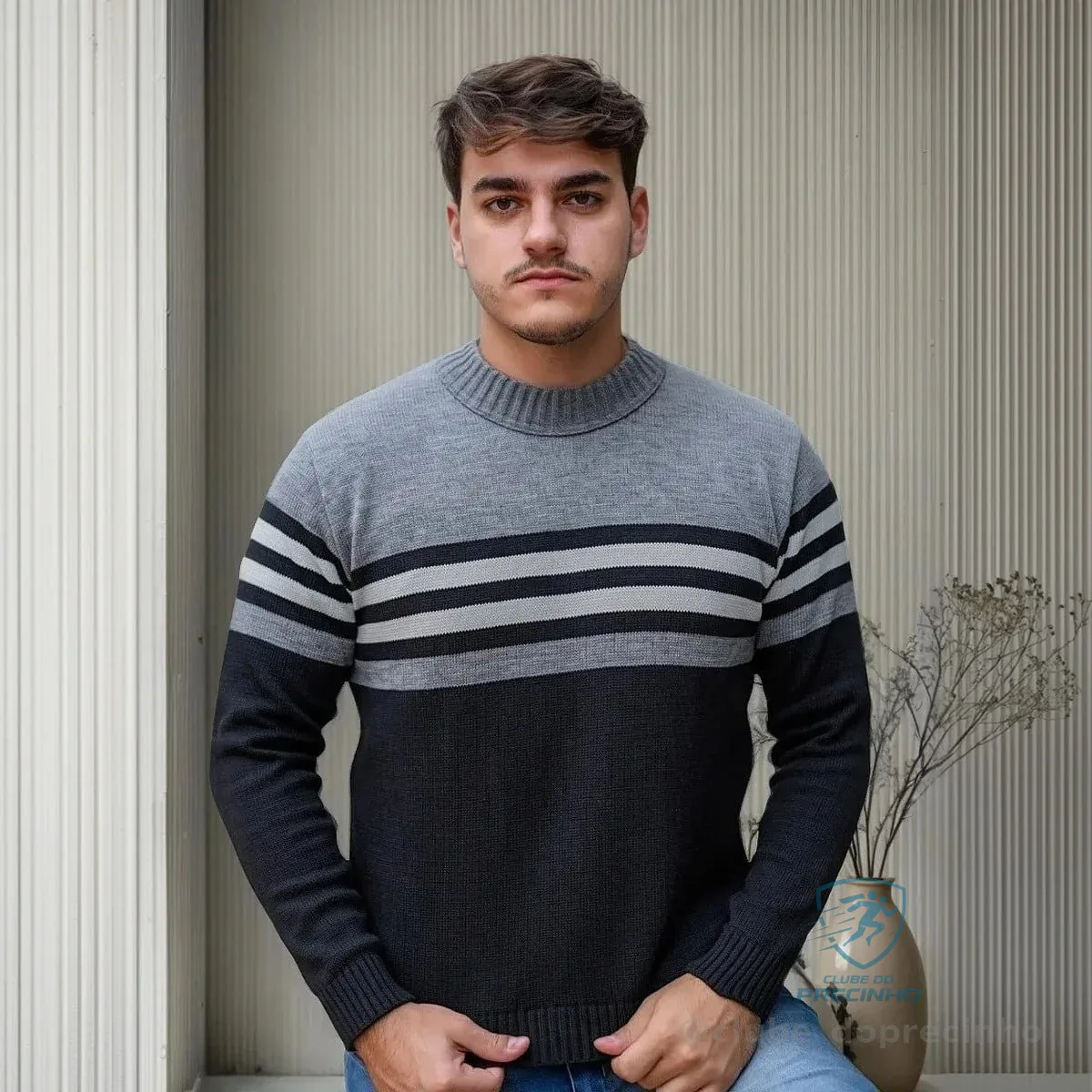 Suéter Blusa De Tricot Masculino Listrado Blusa Lã Masculina