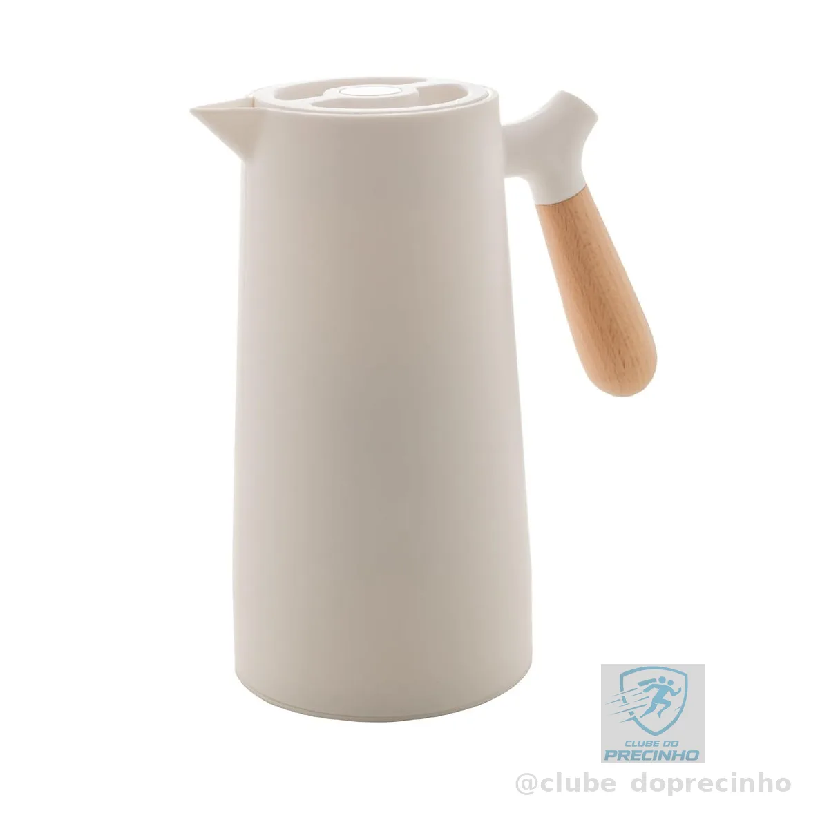WOLFF - Garrafa Térmica de Plástico com Cabo de Madeira Nórdica 1L Branca - Mesa Posta - Itens Para Casa - Utensílios de Cozinha - Perfeita Para Café e Chá