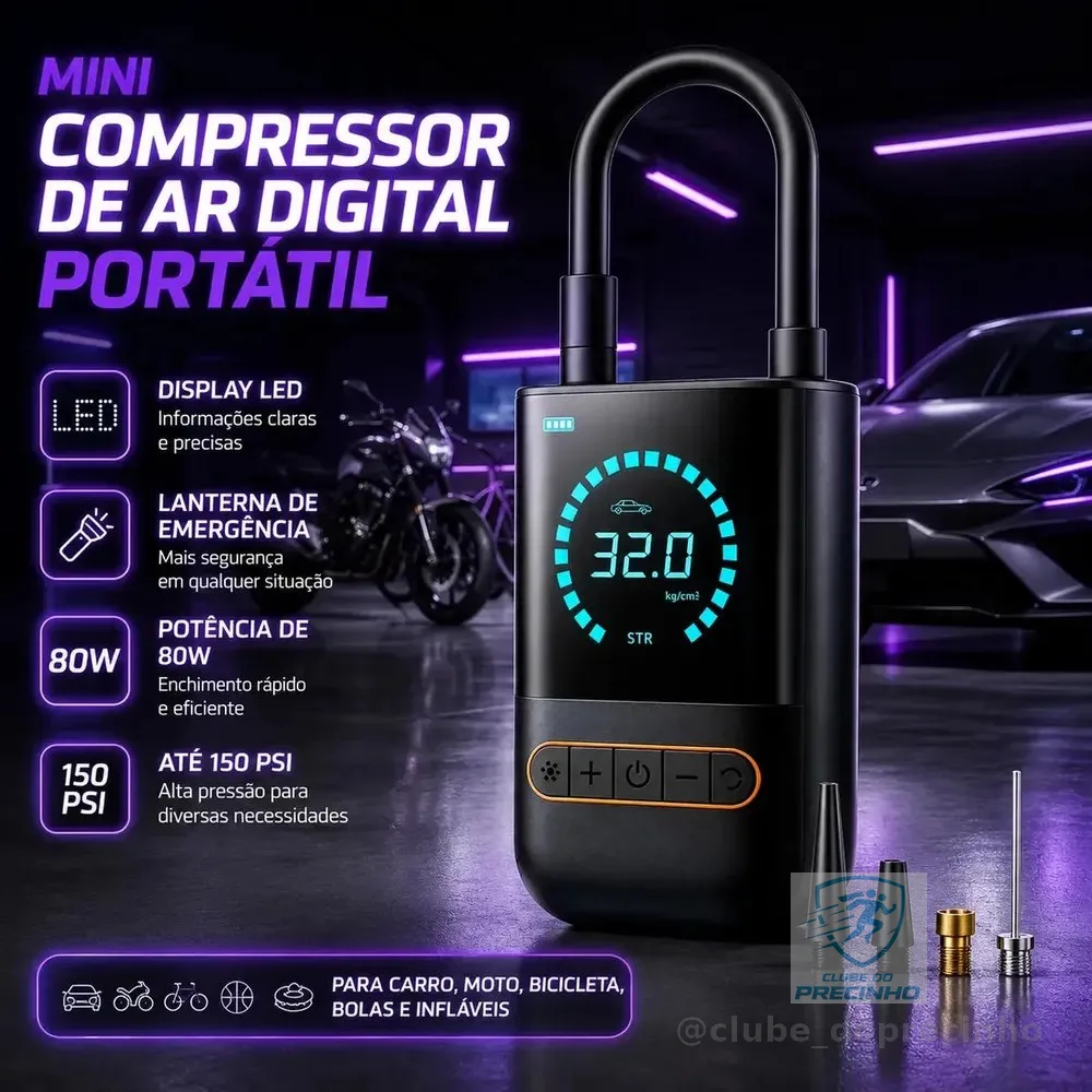 Compressor de Ar Portátil Blackone 150 psi Bateria 4000mah Para Veículos