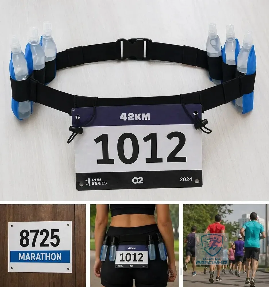 Cinto Porta Número Para Corrida Ciclismo Triathlon Gel Carbo Preto