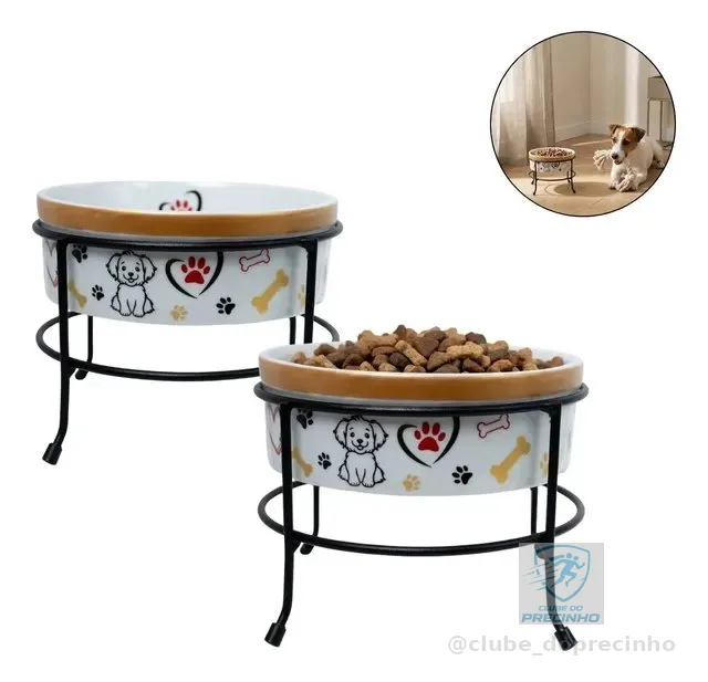 Comedouro Elevado De Porcelana Para Cachorro Gato Pet Kit 2