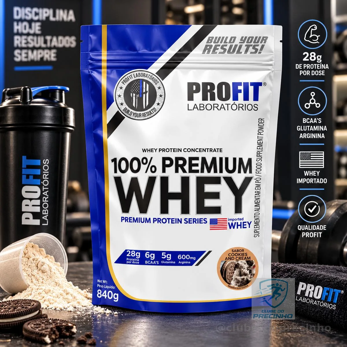 Whey Protein 100% Concentrado Premium 840g Profit Sabor Cookies