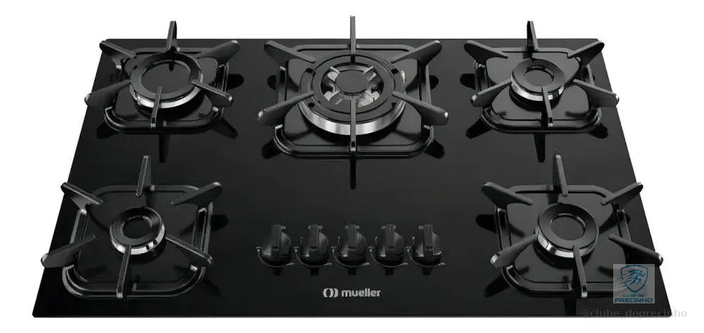 Cooktop Mueller 5 Bocas Preto Com Queimador Tripla Chama G5