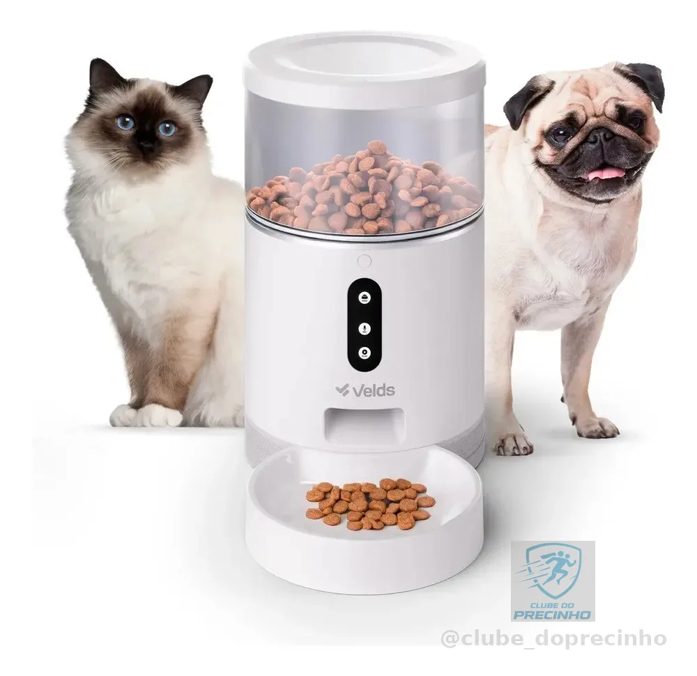 Comedouro Automático Ração Gatos E Cães Velds com App e Programação, Alimentador Smart 4L Branco