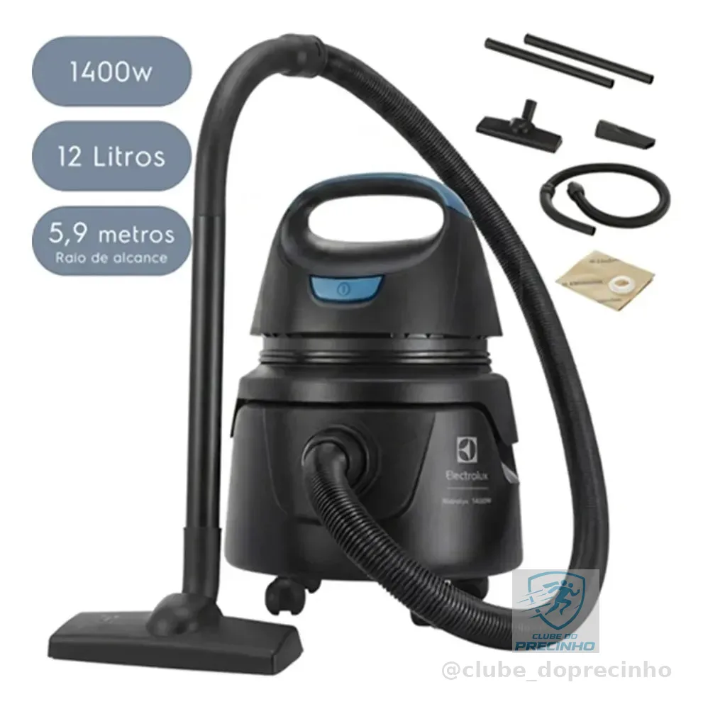 Aspirador de Pó e Água Electrolux Compacto Potente 1400W Função Sopro 12L total 5L útil protetor térmico AWD01