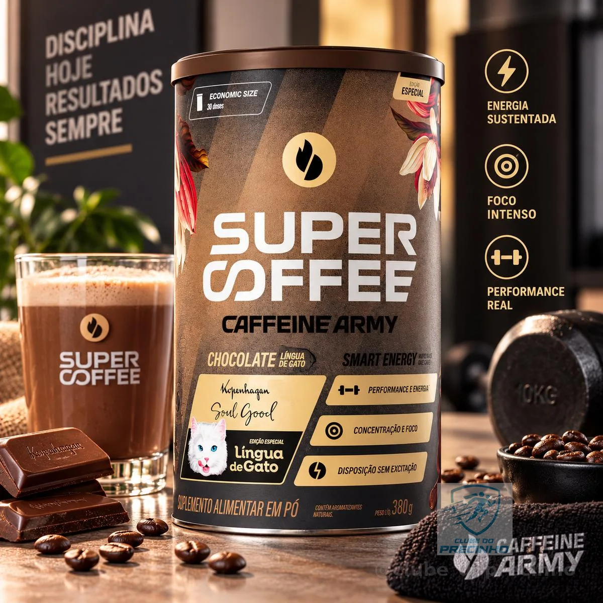 Super Coffee 3.0 380g Caffeine Army Coq10 Cafeína Taurina Super Coffee Lingua De Gato 380g