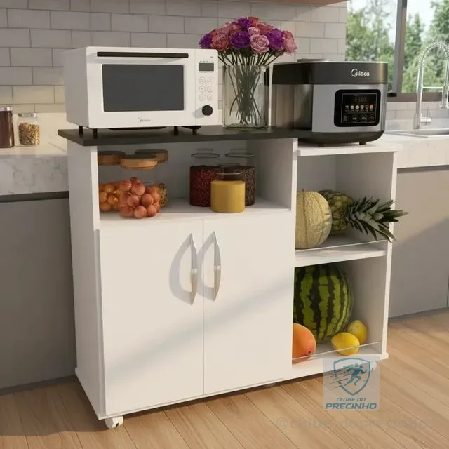 Fruteira Balcão Com Suporte Para Microondas C/ 4 Rodas