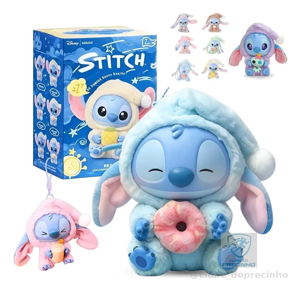 Boneco Stitch Labubu Pelúcia Surpresa Colecionável Chaveiro Aleatório