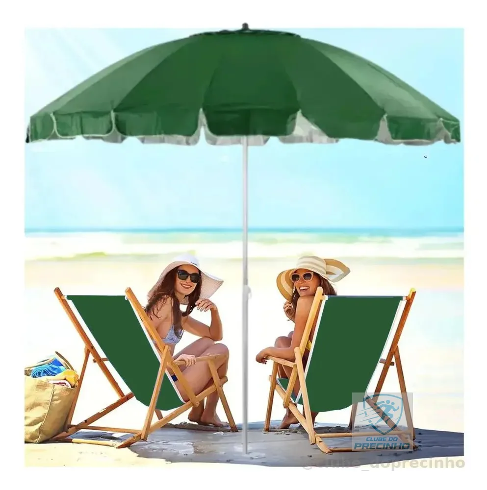 Guarda Sol Gigante 2,40m Uv Praia Piscina Respirável Verão Verde Liso
