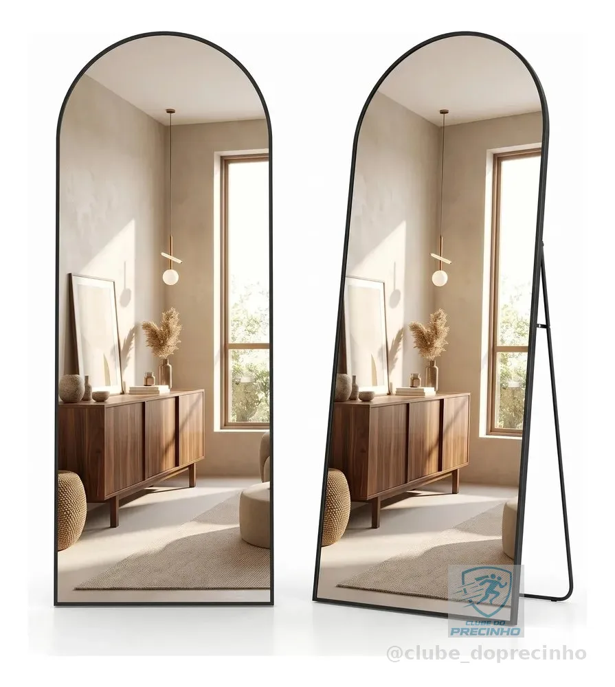 Espelho Arco 162x53 Corpo Inteiro Grande Alumínio Suporte Preto
