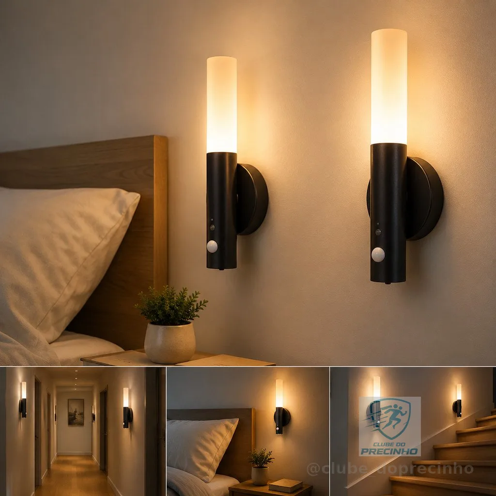 Luminaria Luz Led Recarregável Sensor de Movimento Arandela de Madeira Minimalista Para Mesa Parede