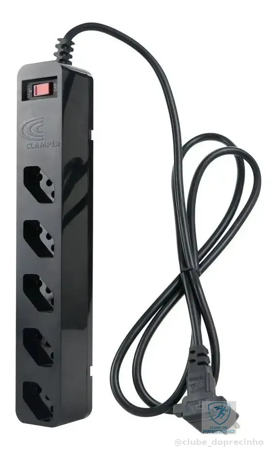 Filtro de Linha com Protetor de Surto DPS iClamper Energia 5 Tomadas 3 Pinos 10 Amperes com Tecnologia LCF Anti Raio Clamper Cor Preto