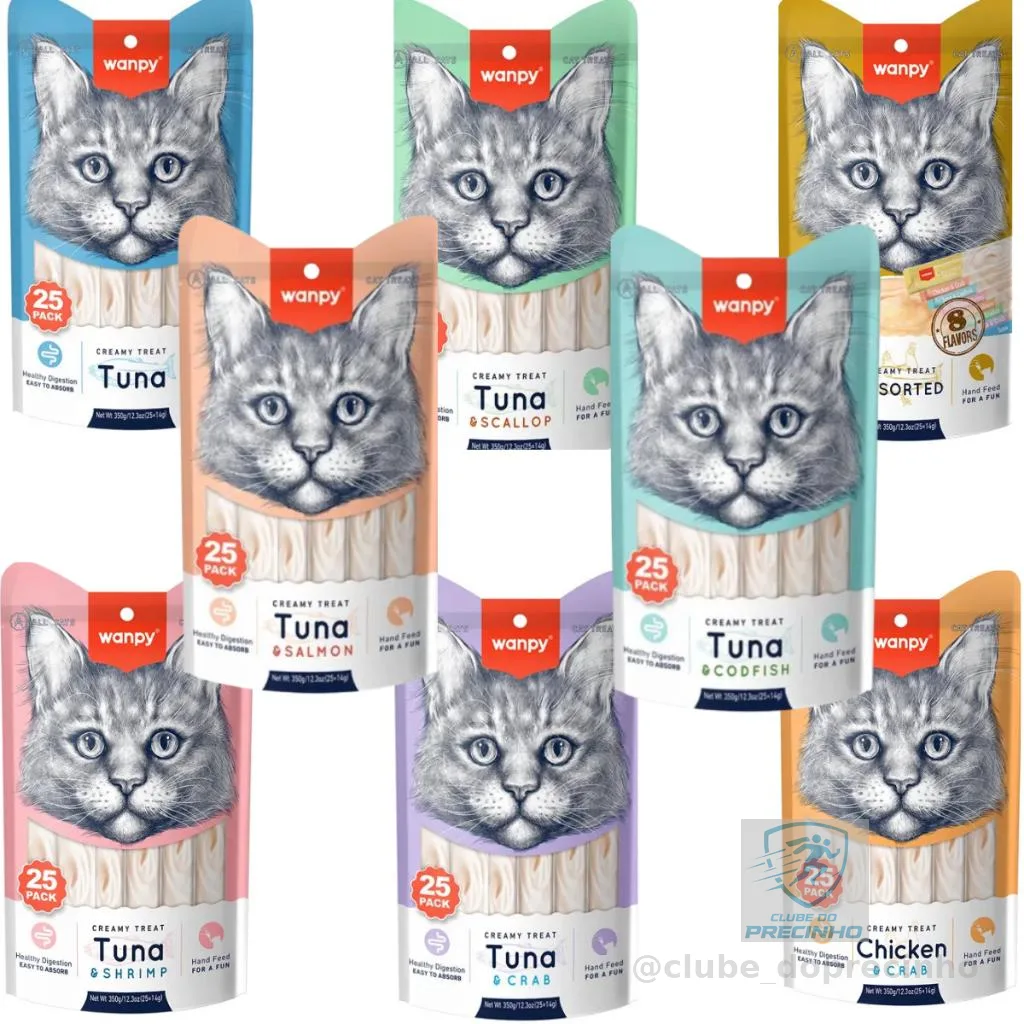 Petisco Para Gatos Wanpy Creamy Sabores Sortidos Pacote Com 25 tubos 14gx25 350g