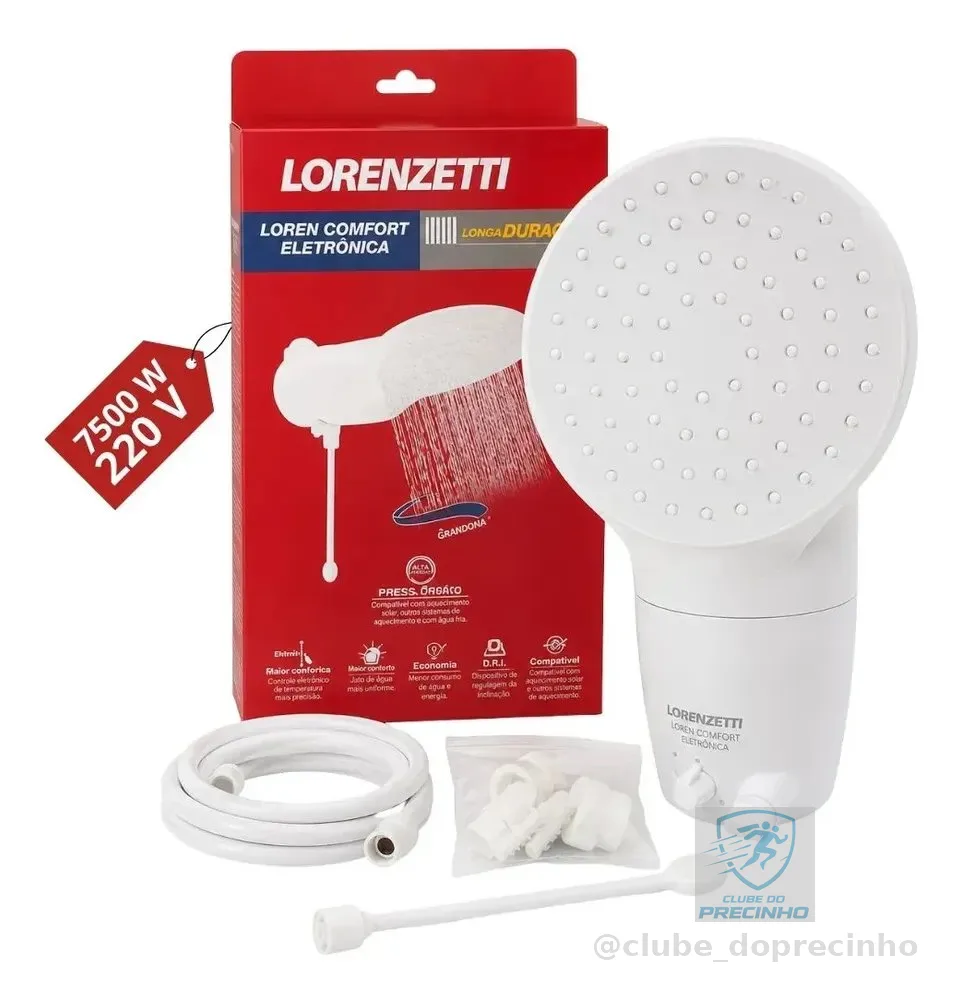 Chuveiro Ducha Loren Comfort Eletrônica Lorenzetti 7500w 220v Branco