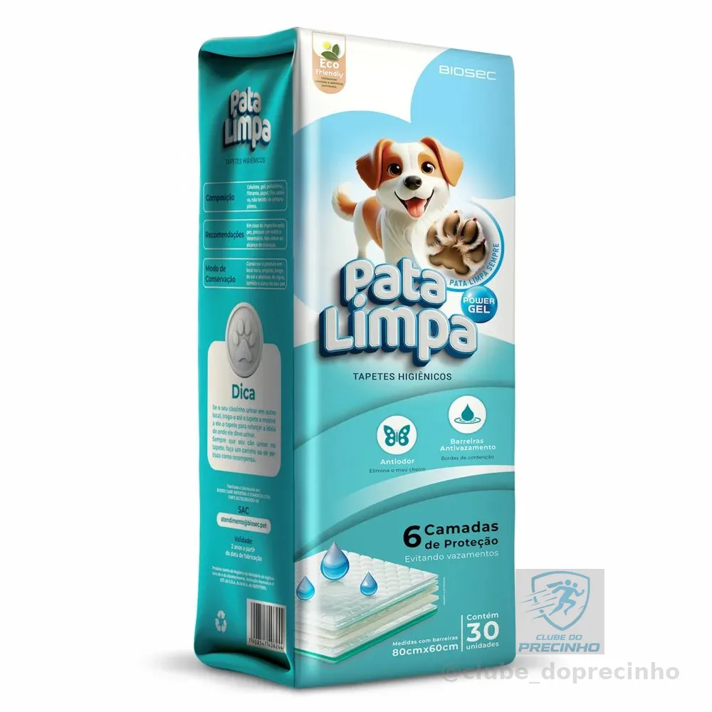 Tapete Higiênico 80x60 30un Pata Limpa Descartável Cachorro Pet Cão Fralda Manta Absorvente