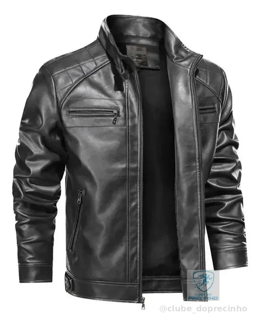 Jaqueta De Couro Masculina Slim Forrada Sem Capuz