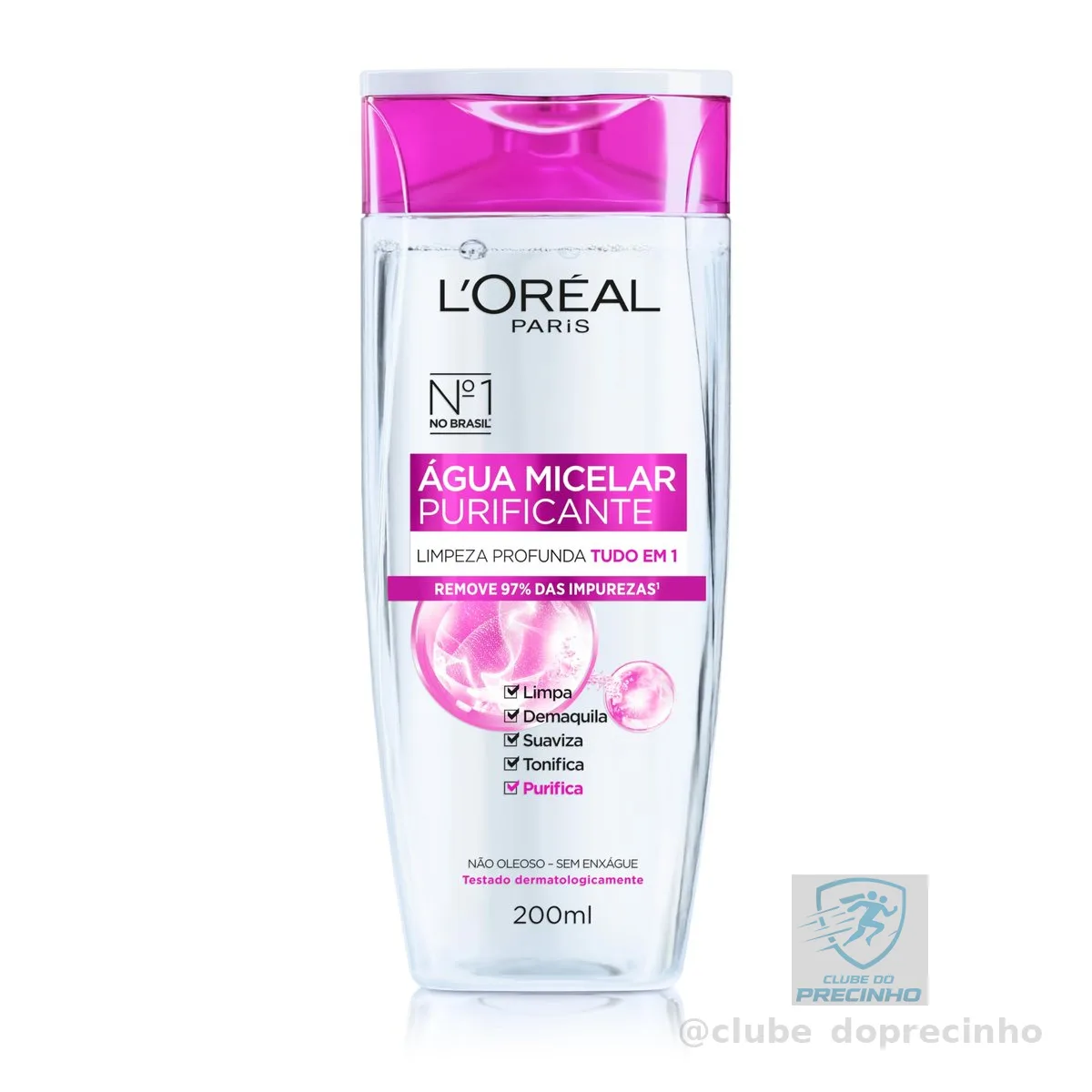 L'Oréal Paris, Água Micelar Solução de Limpeza 5 em 1 Limpa, Demaquila, Purifica, Suaviza e Reequilibra, Cuidado Diário Multifuncional para Todos os Tipos de Peles 200ml