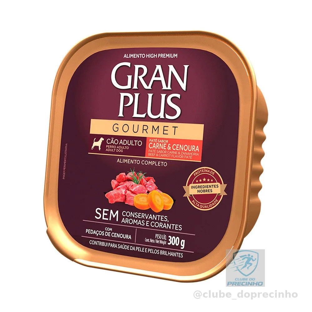 Ração Úmida GranPlus Gourmet Para Cães Adultos Patê Carne e Cenoura 300g