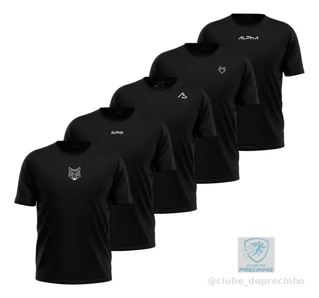 Kit 5 Camisetas Dry All Black Alpha