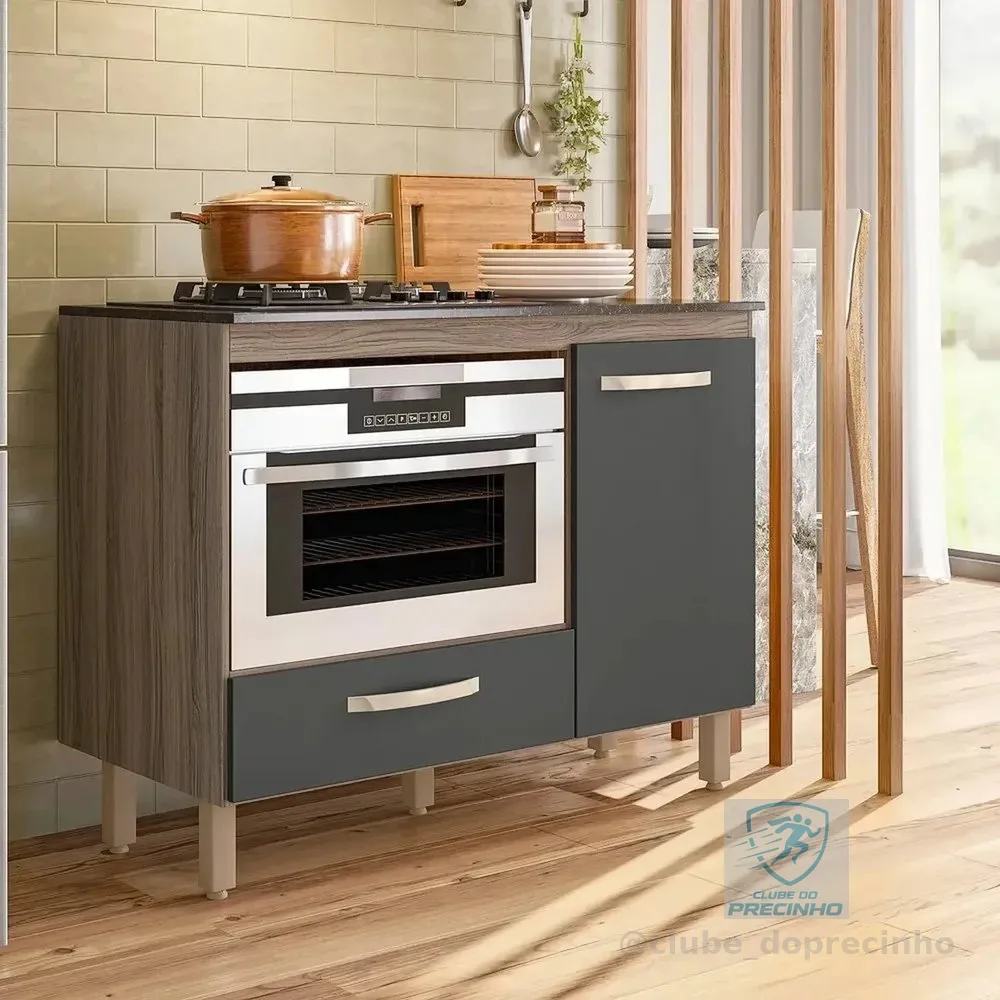Balcão Para Cooktop 1 Porta 1 Gaveta Fit Carvalho Nature/chumbo