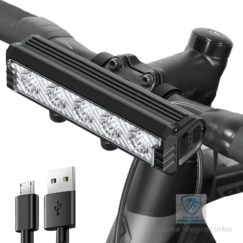 Farol 5 Leds Lanterna Bicicleta Alumínio Barra Bike Led