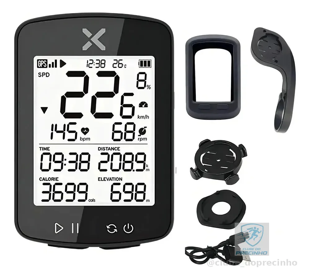 GPS XOSS G2+ Ciclocomputador Bike Bluetooth ANT+ Compatível Strava + Acessórios Incluídos