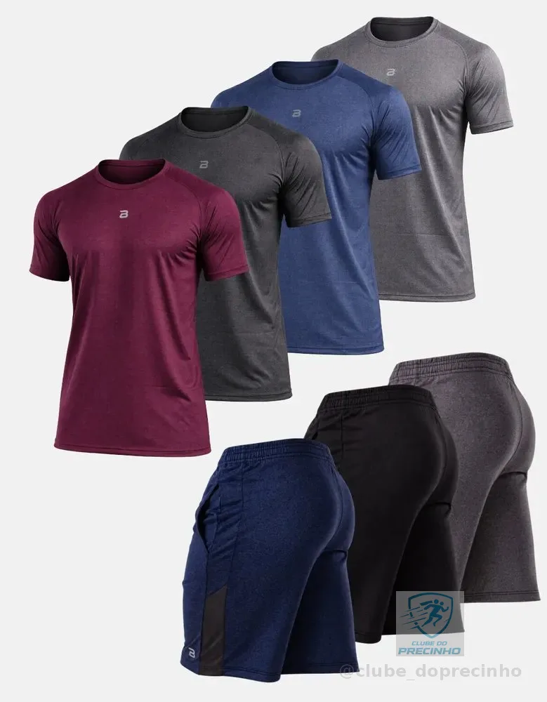 Kit 7 Peças 4 Camisetas 3 Shorts Academia Premium Dry Fit  Multicolorido Dry-mescla M