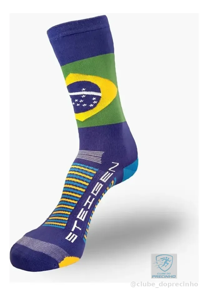Meia Para Corrida Cano Alto Steigen Brasil Azul Único