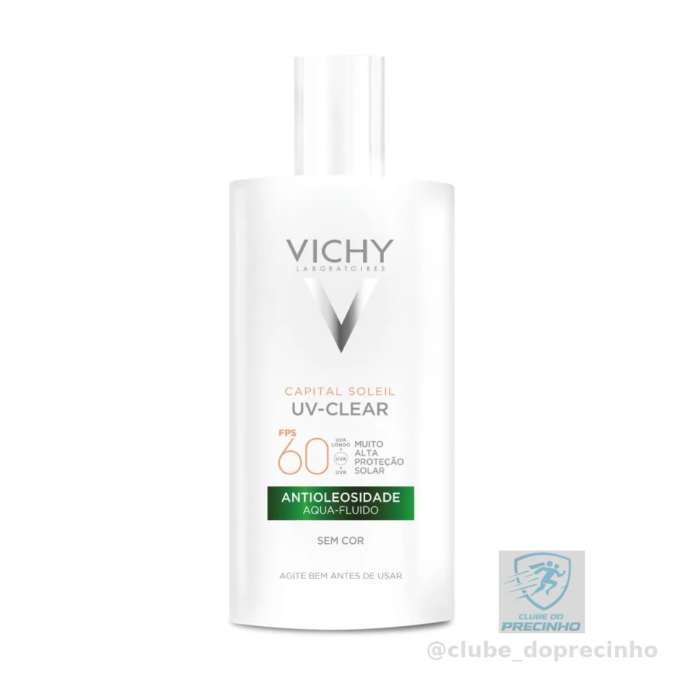 Vichy Capital Soleil UV-Clear Protetor Solar Facial Antioleosidade e Antiacne Sem Cor, Toque Seco FPS 60, com Niacinamida e Ácido Salicílico, Acabamento Invisível, 40g